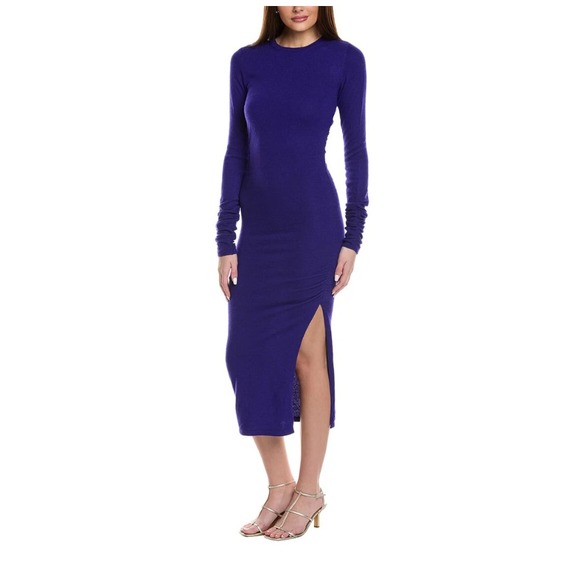 Reiss Dresses & Skirts - Reiss Dress Womens Medium Purple Charley Crew Knit Ruched Wool Long Sleeve Midi